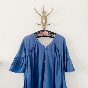 DAVI & DANI Blue Cotton Flare Dress